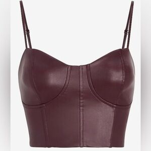 EXPRESS Women’s Dark Plum Corset Faux Leather Crop Top